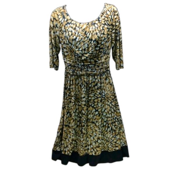 Sandra Darren 12P Vintage Scoop Neck 3/4 Sleeve Lined Midi Black/Tan Women's 12P - Picture 1 of 12